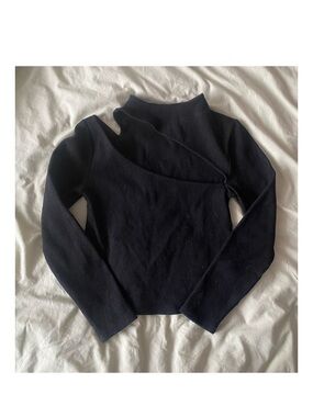 Anthropologie Long Sleeve Black Asymmetric Cutout Sweater - Women's